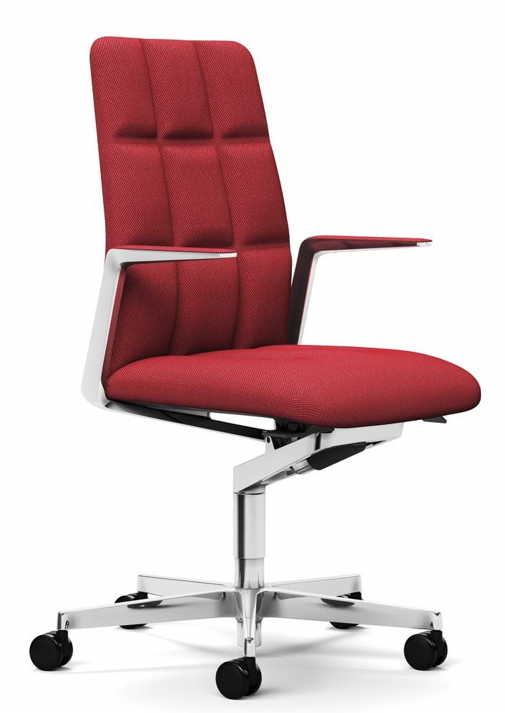 Leadchair Management Bürostuhl von Walter Knoll in Rot mit Chromfußkreuz und Armlehnen.