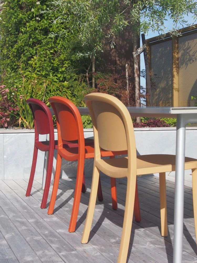 1 inch stapelbare stoel van gerecycled hout, blauw, Emeco