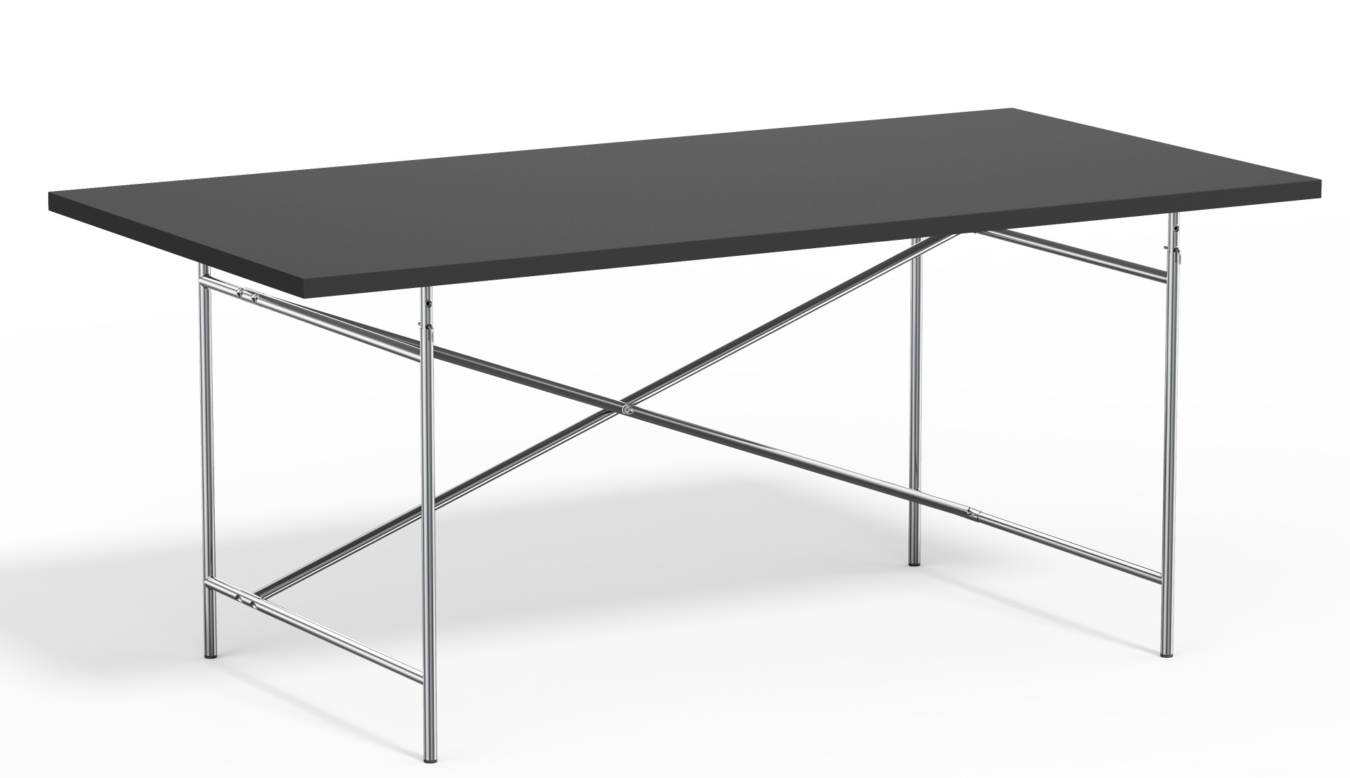 Eiermann Tisch mit grauer Tischplatte und verchromtem Stahlgestell, Designklassiker für Büro und Wohnraum.