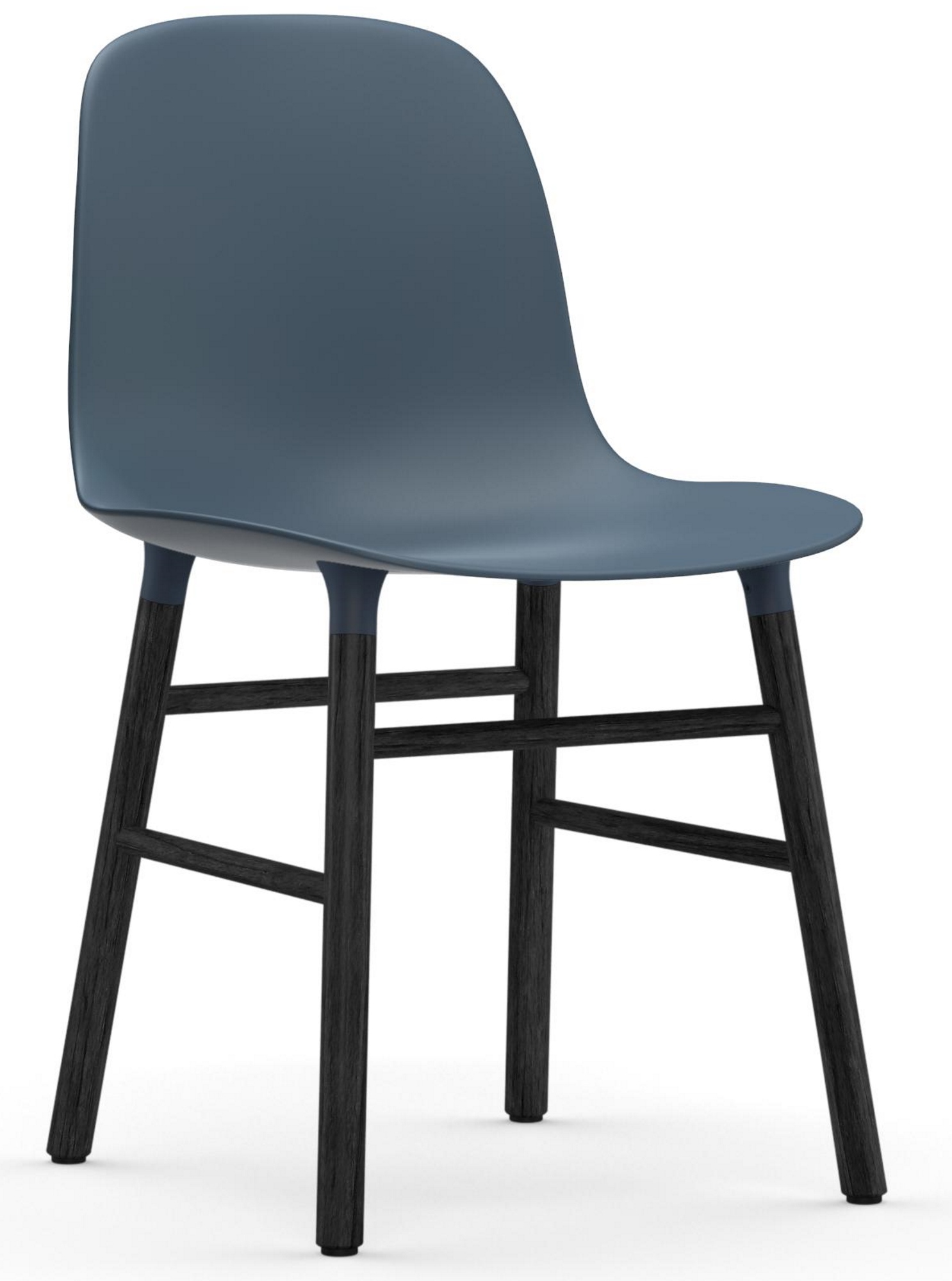 Blauer Form Chair Stuhl von Normann Copenhagen mit dunklen Holzbeinen, modernes skandinavisches Design.