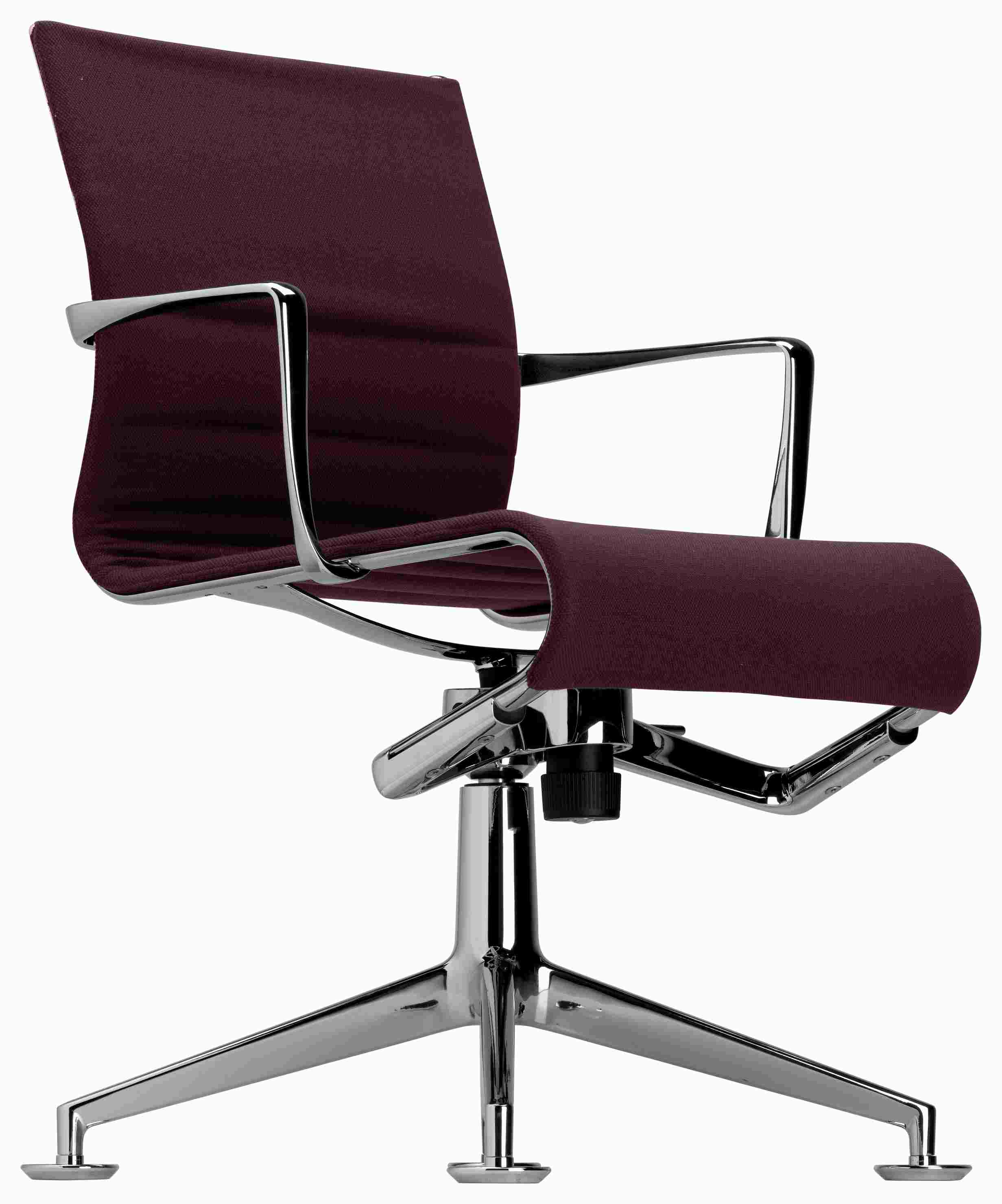 Meetingframe Tilt Drehstuhl Alias 446/447 in Bordeauxrot mit Chromgestell, ergonomischer Bürostuhl für Konferenzräume.