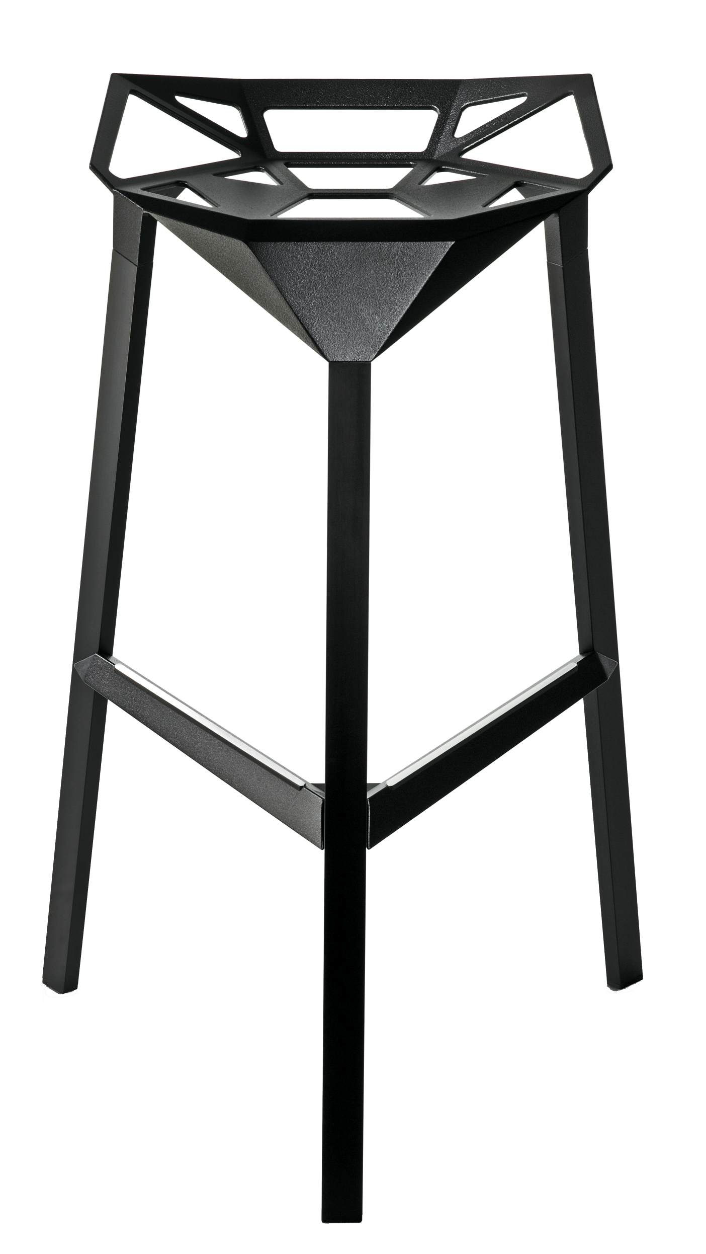 Schwarzer Magis Stool One Barhocker mit dreieckiger Sitzfläche und filigranem Design für Küche und Bar.