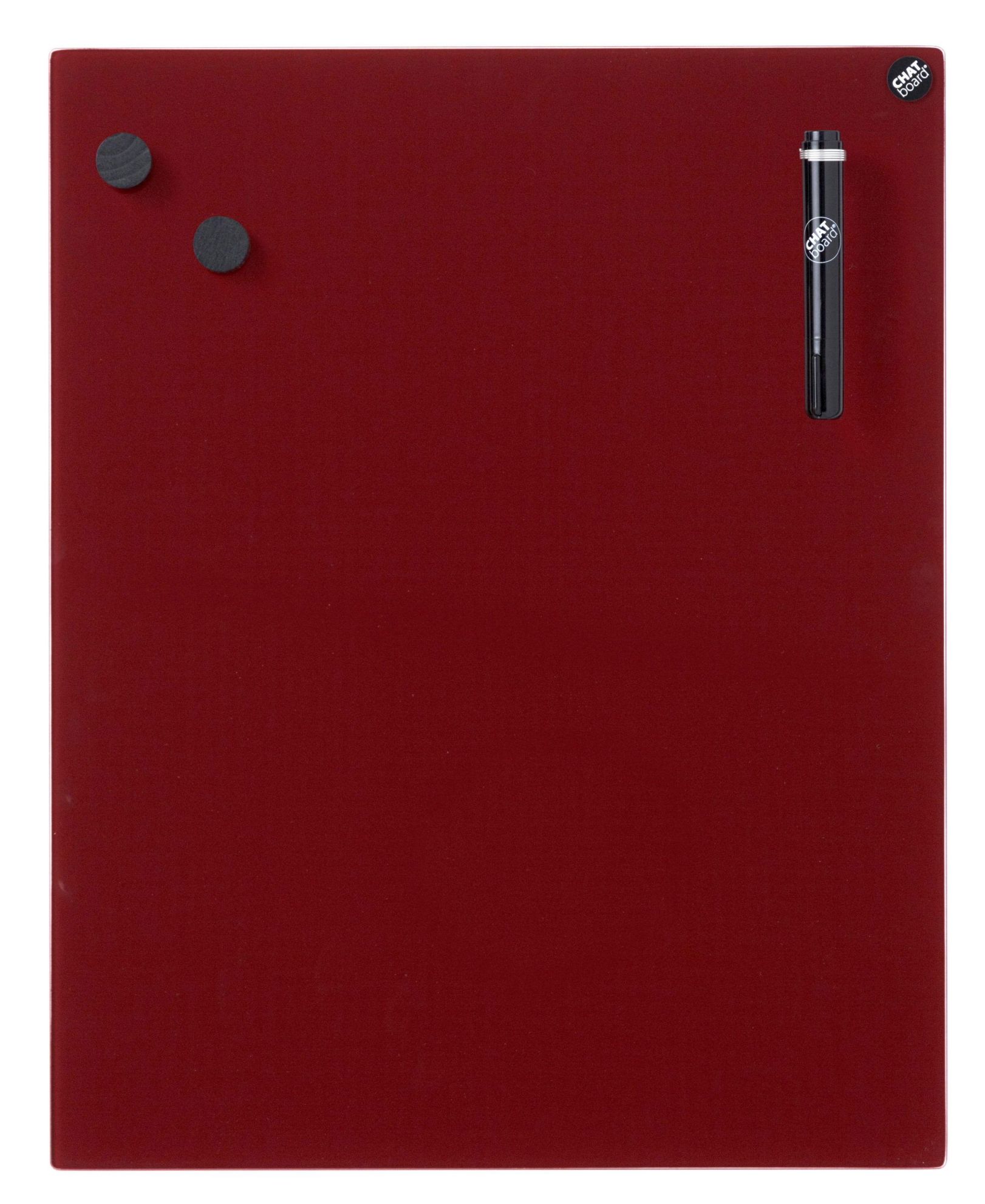 Burgunderrote Chat Board Classic Wandtafel aus Glas, magnetisch, mit Stift und Magneten.