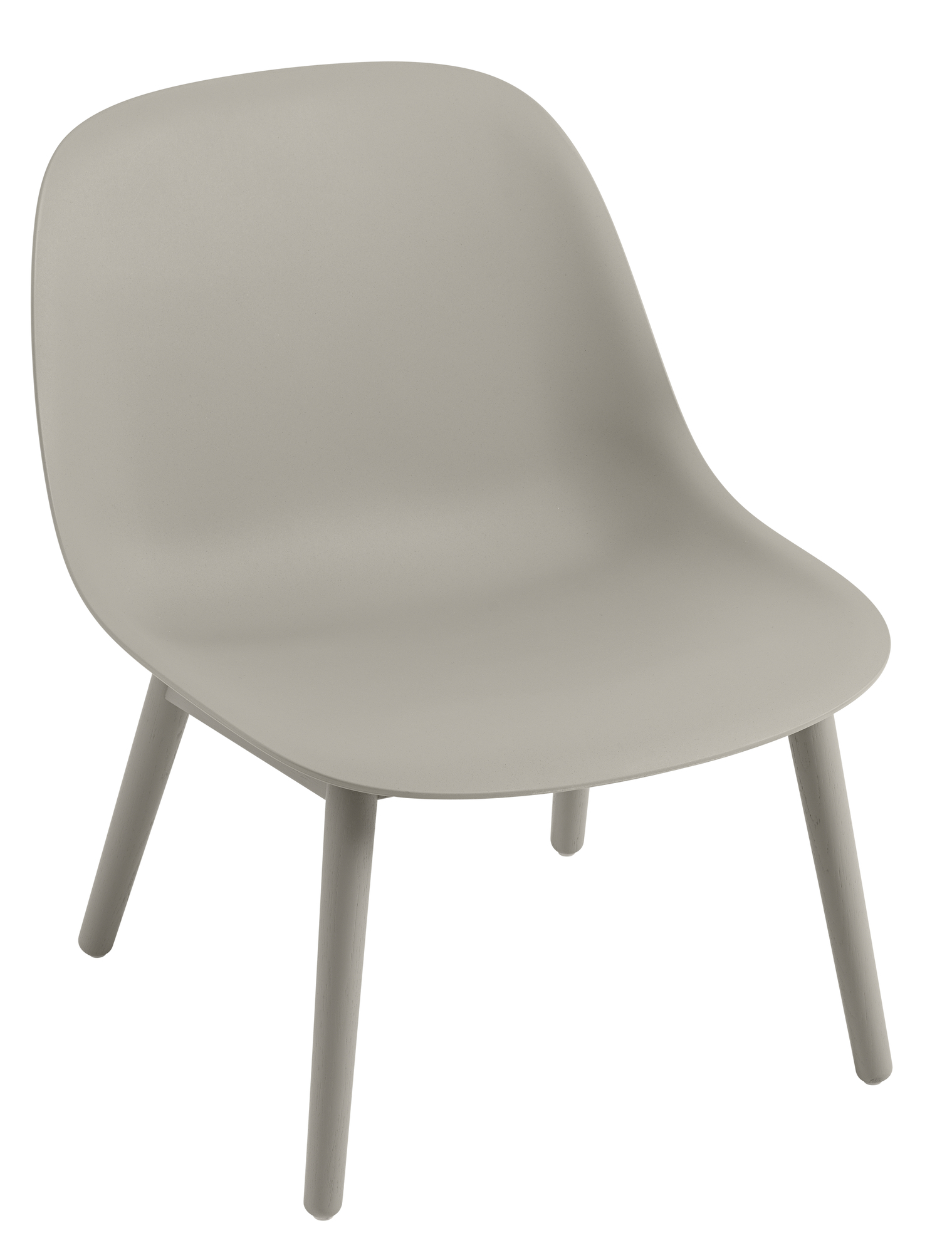 Muuto Fiber Lounge Chair mit Holzgestell in sanftem Grau, moderner Sessel für Wohnzimmer.