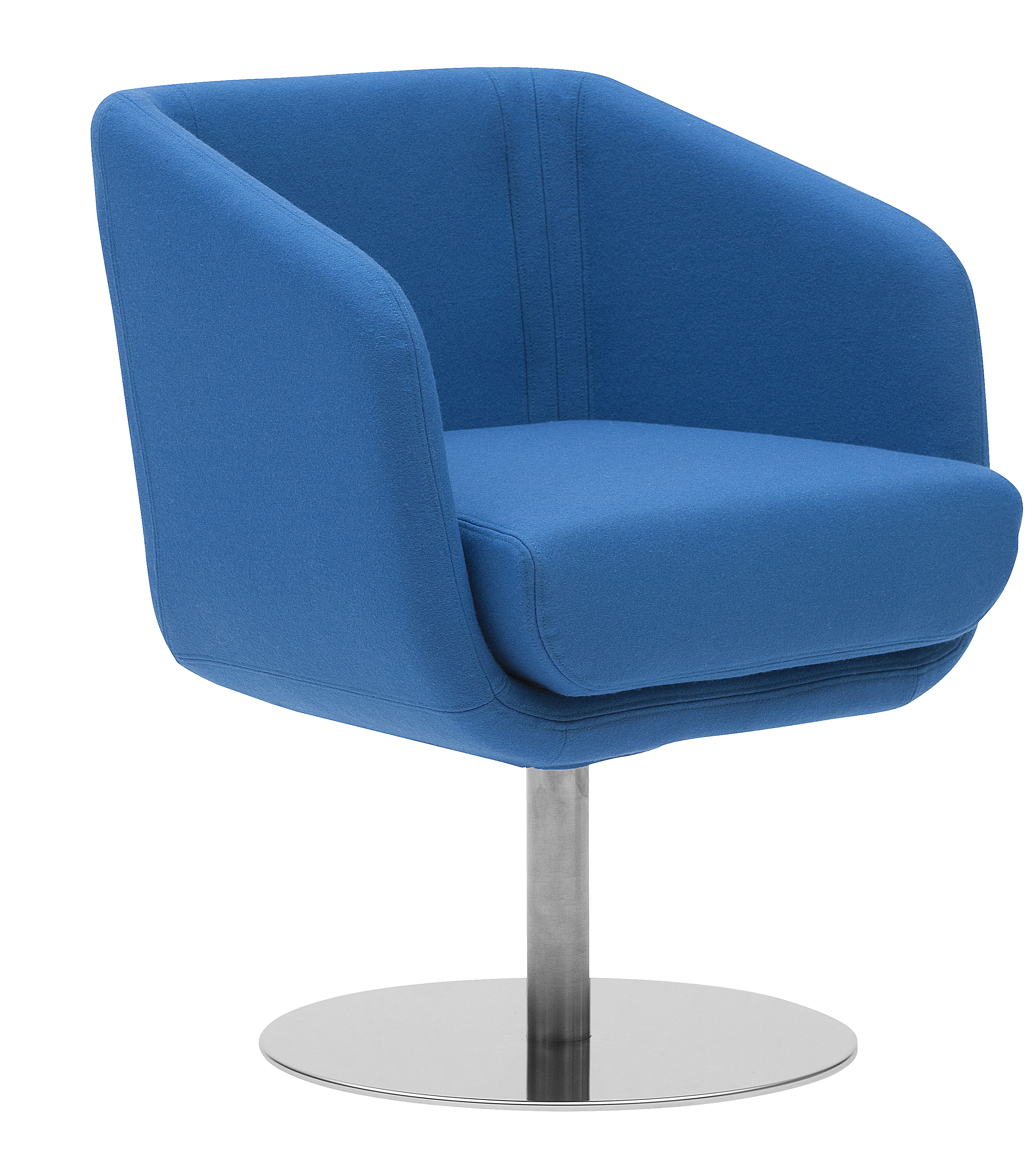 Blauer Shelly Sessel von Softline mit Drehfuß aus Metall, moderner Loungesessel für Wohnzimmer.
