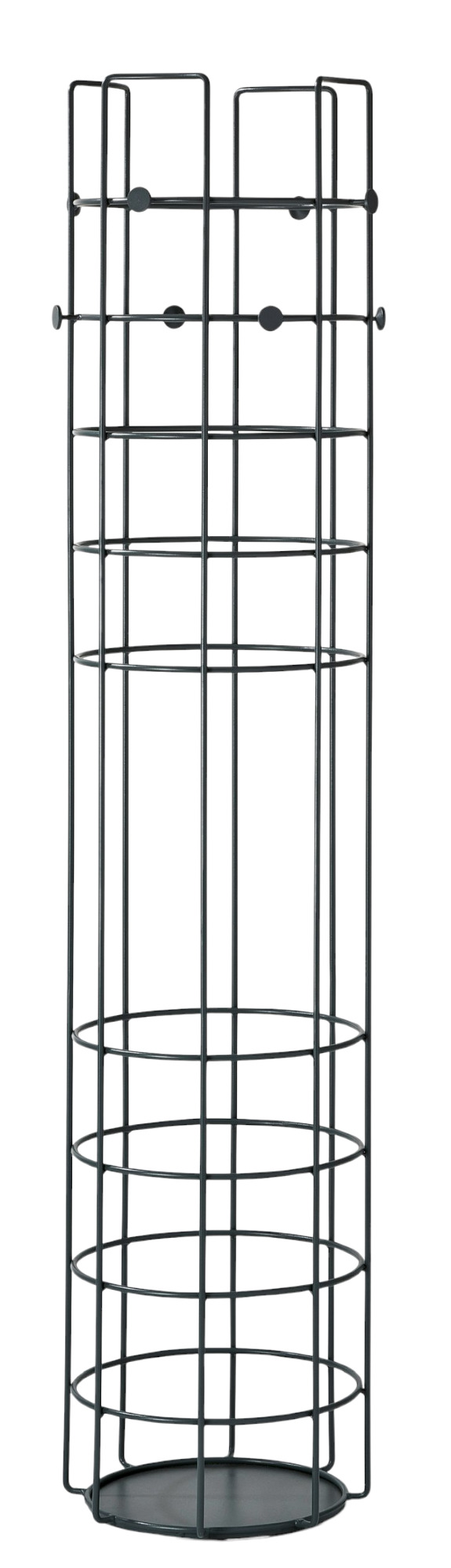 Bazar Standgarderobe von Richard Lampert: Moderne, schwarze Garderobe aus Metall mit Ablageflächen und Haken.