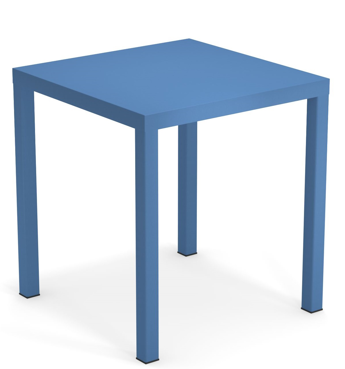 Blauer Nova Tisch quadratisch von Emu für den Außenbereich, minimalistisches Design mit robustem Metallgestell.