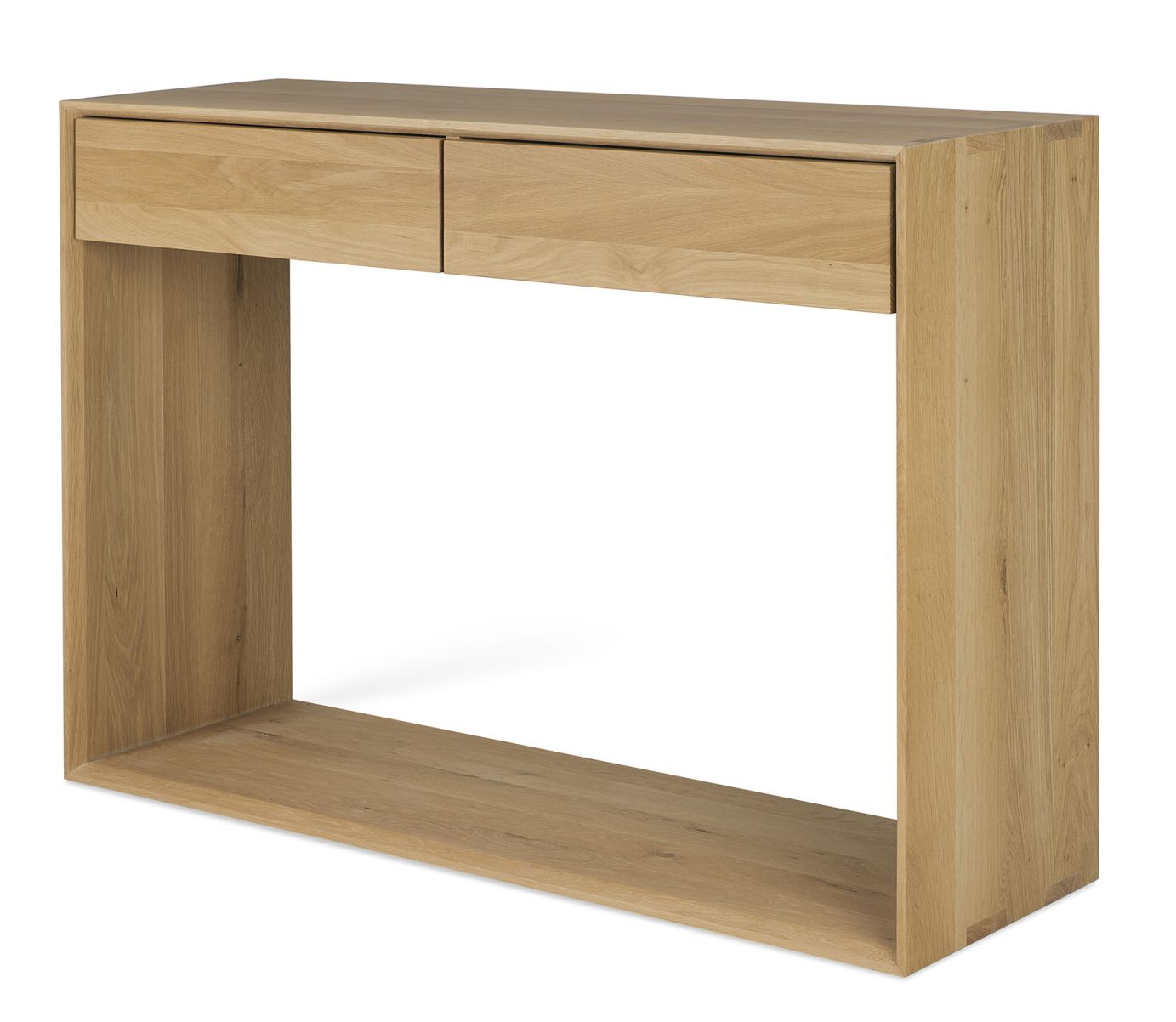 Nordic Konsole aus Eiche von Ethnicraft mit zwei Schubladen und minimalistischem Design.