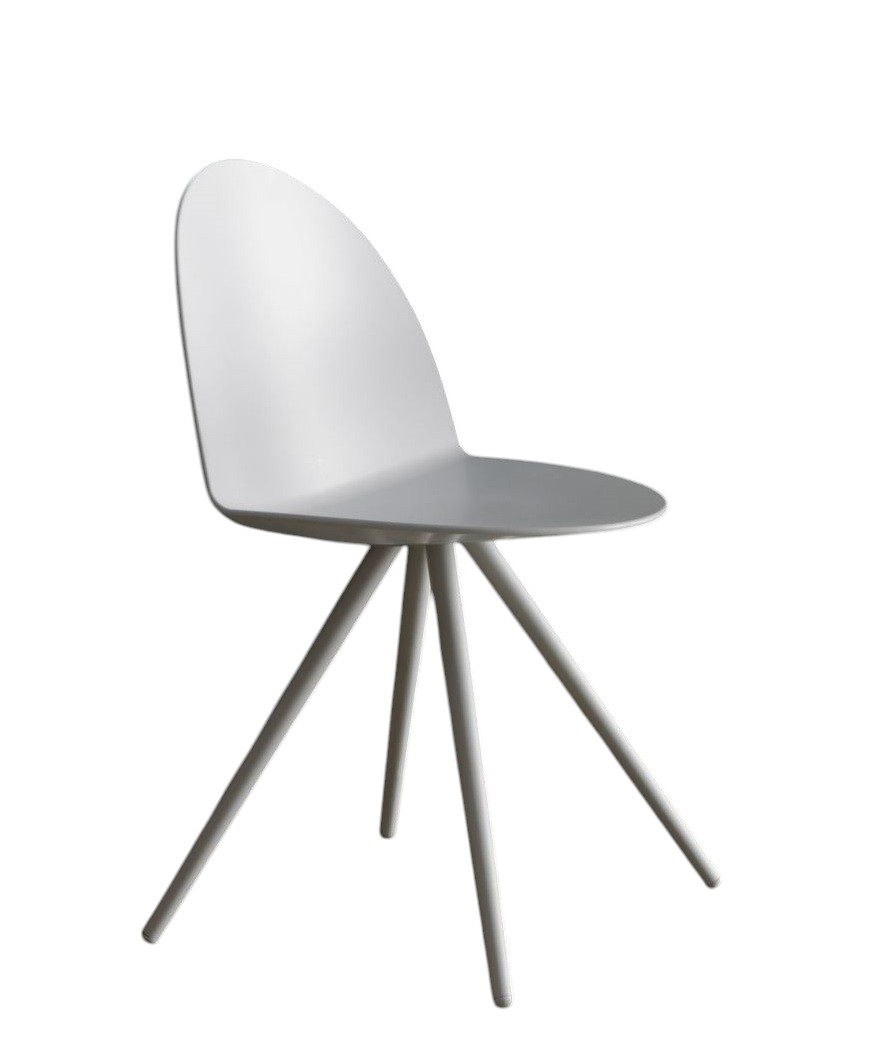 Weißer Camel Stuhl von Segis mit drei Beinen, moderner Designstuhl für Esszimmer und Wohnbereich.