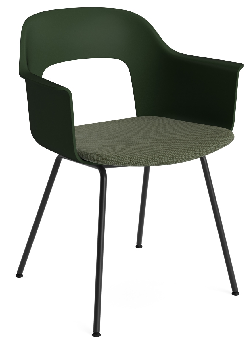Hay Armlehnstuhl Layout Armchair 213 in Grün mit schwarzem Metallgestell, moderner Designerstuhl für Esszimmer und Büro.