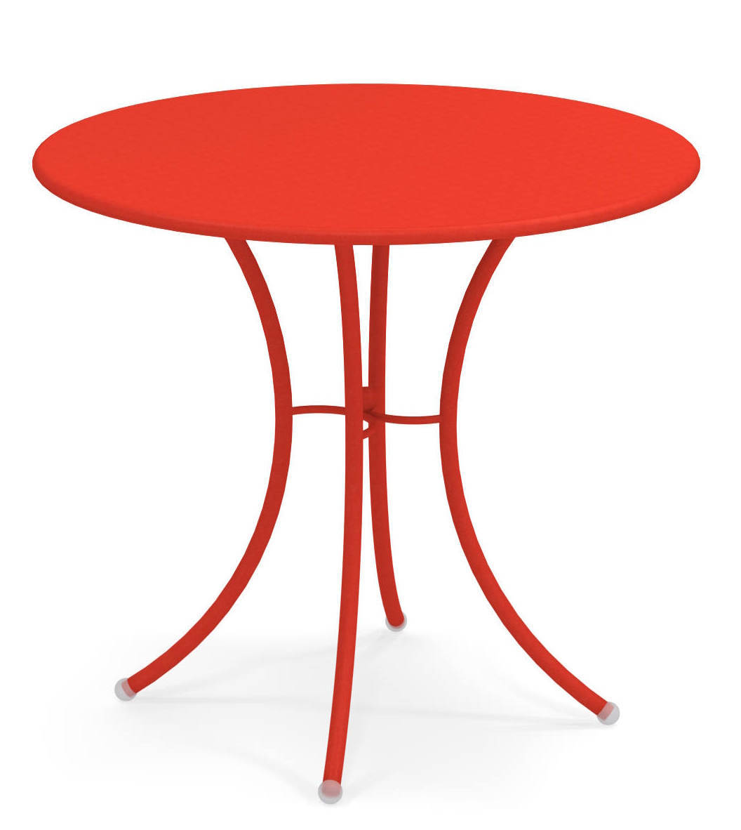 Roter Pigalle Gartentisch von Emu, runder Outdoor-Tisch aus Metall für Garten, Terrasse und Balkon.
