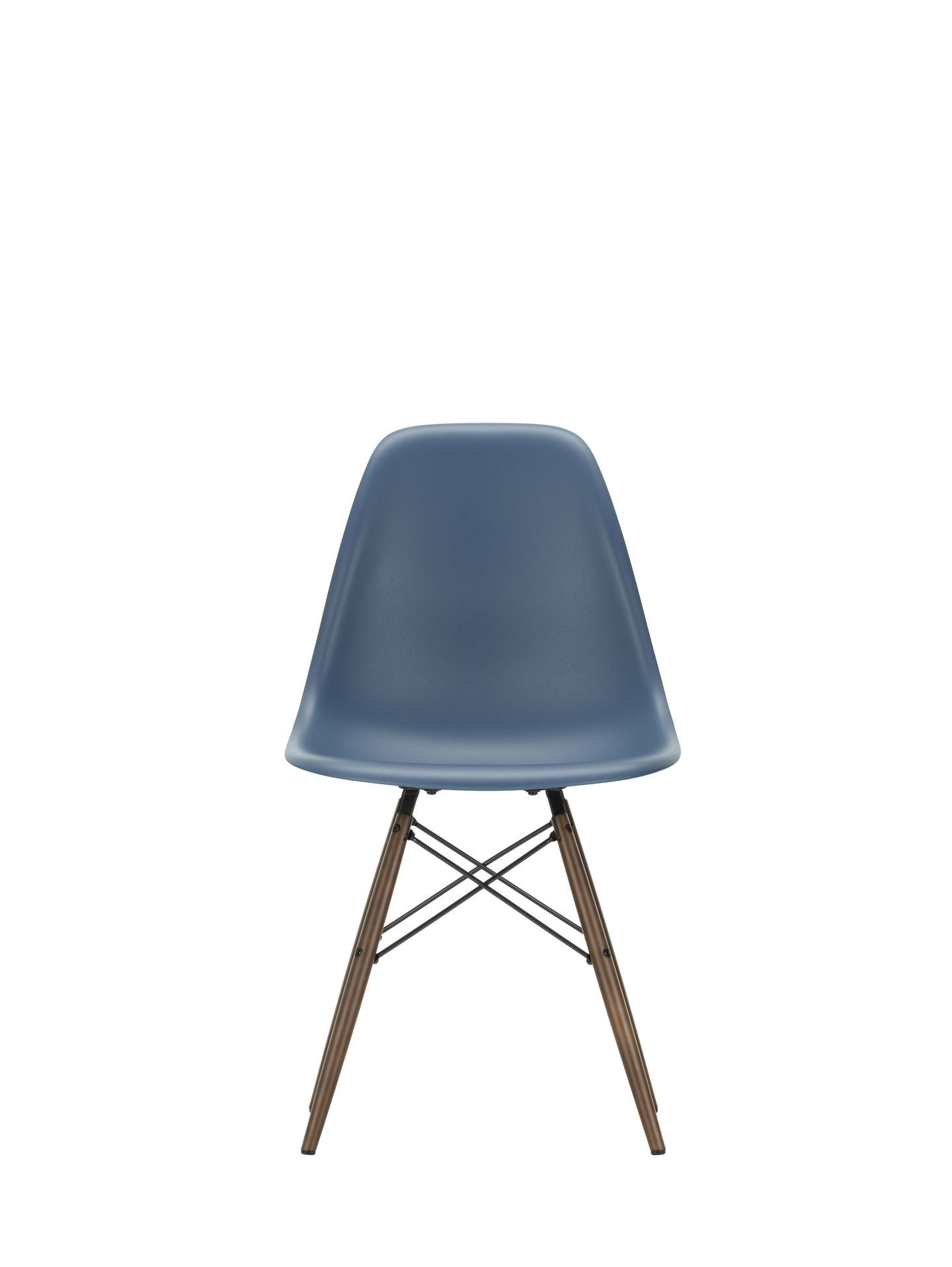 Vitra Eames DSW Stuhl in Grün-Blau mit Ahorn-Holzbeinen von hinten.