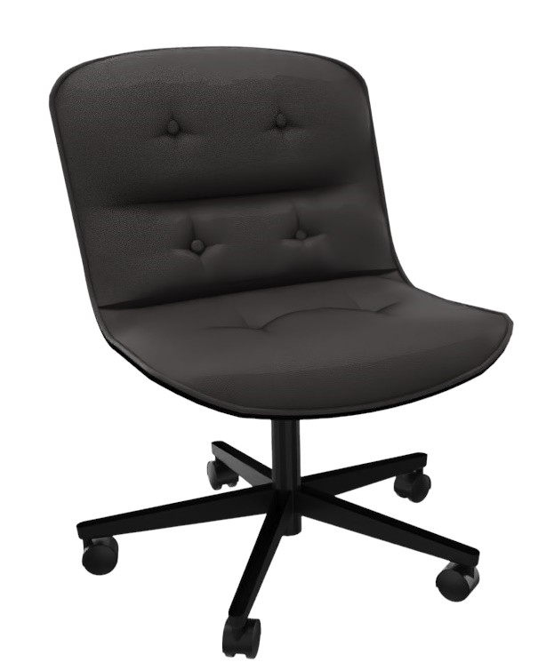 Schwarzer Pollock Executive Drehstuhl von Knoll International ohne Armlehnen mit Knopfheftung und Rollen.