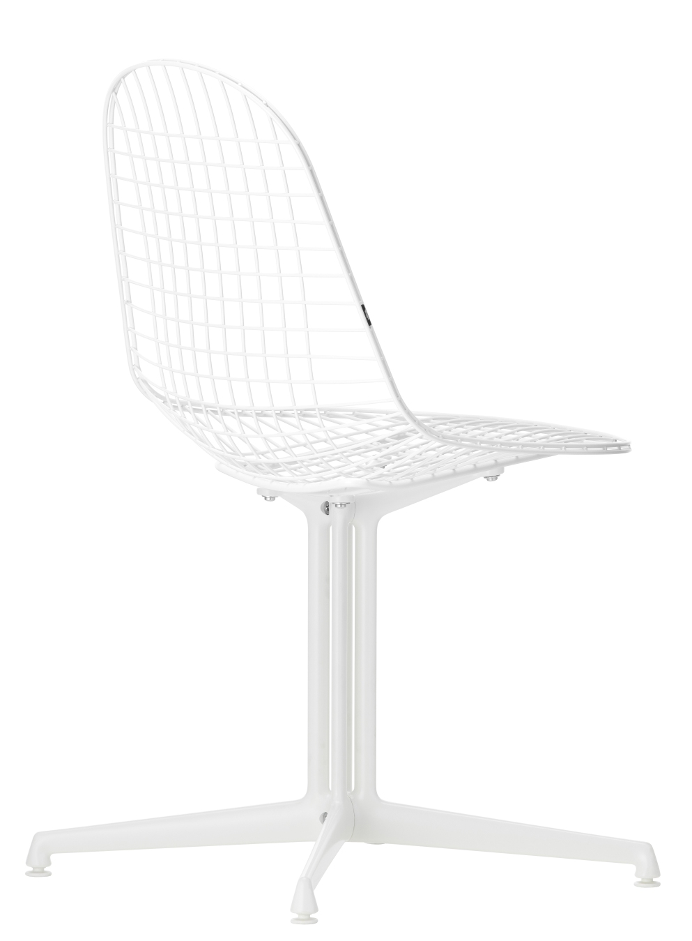 Vitra DKL Wire Chair, ungepolsterter Design Stuhl mit Drahtgeflecht in Weiß, seitliche Ansicht.