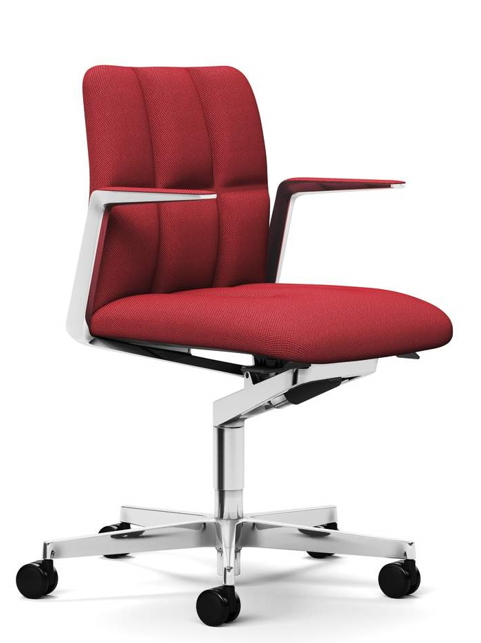 Leadchair Management Bürostuhl von Walter Knoll in Rot mit Armlehnen und Rollen.