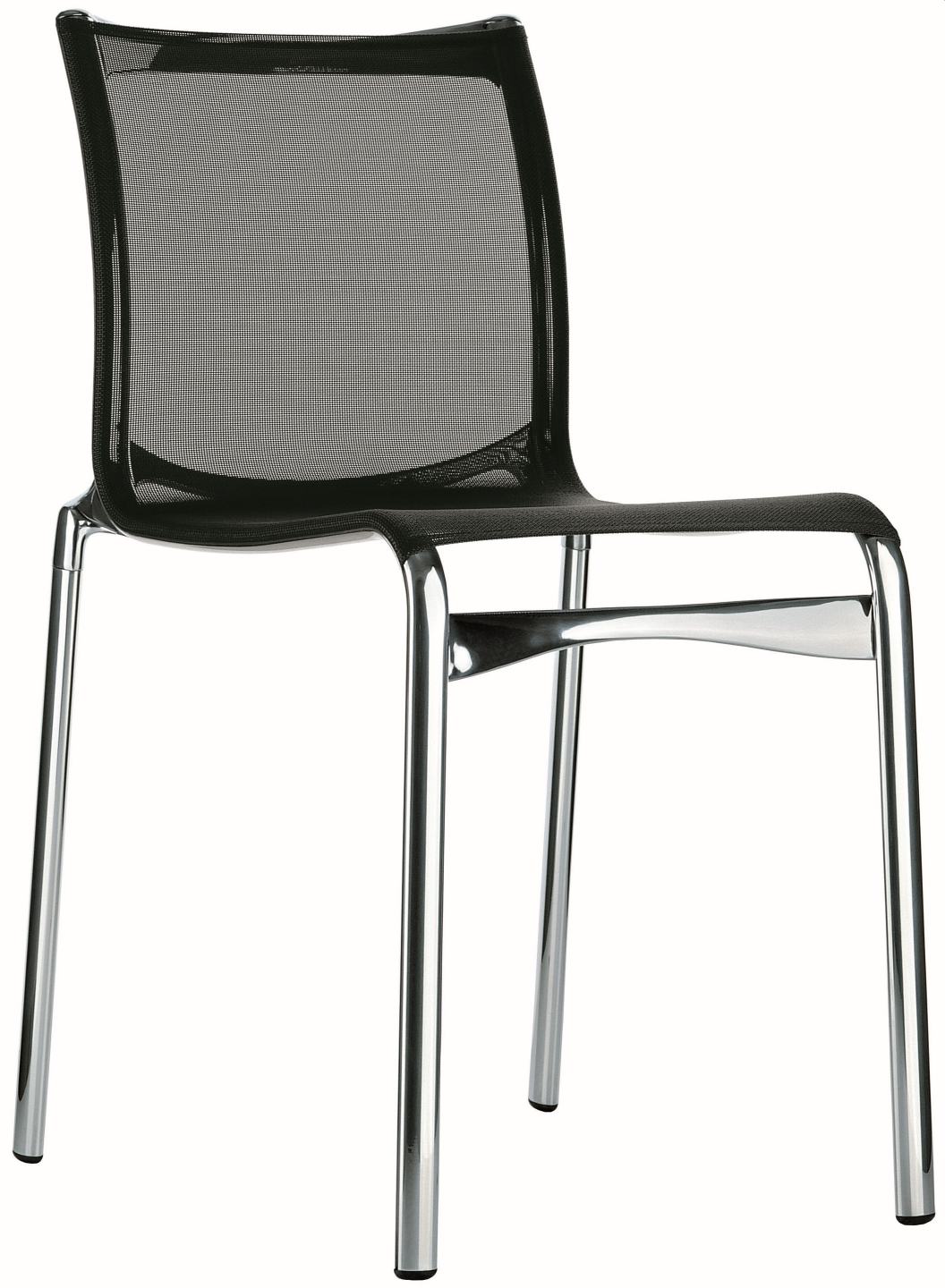 Bigframe Stuhl mit schwarzem Netzgewebe und verchromtem Stahlgestell, moderner Designstuhl für Büro und Wohnbereich.