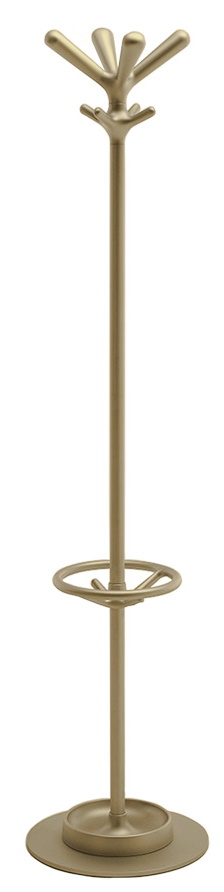 Pop Kleiderständer von Rexite in Gold, freistehend mit mehreren Haken und Schirmständer für Flur und Büro.