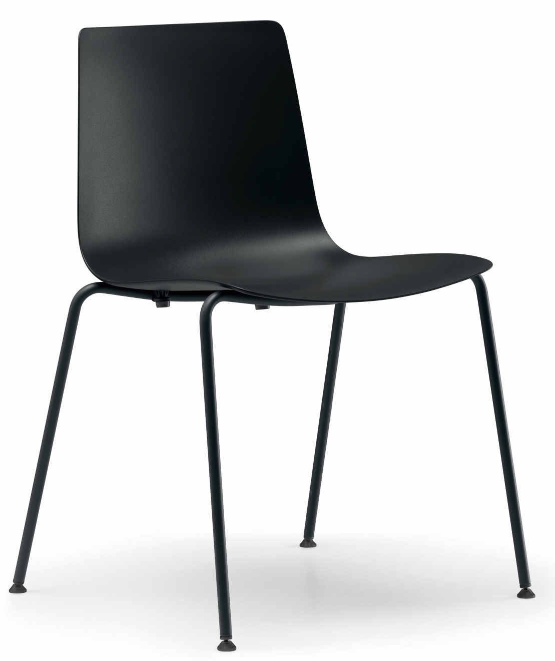 Schwarzer Slim Chair 4 Stuhl mit Metallbeinen, moderner Designstuhl für Esszimmer und Büro.