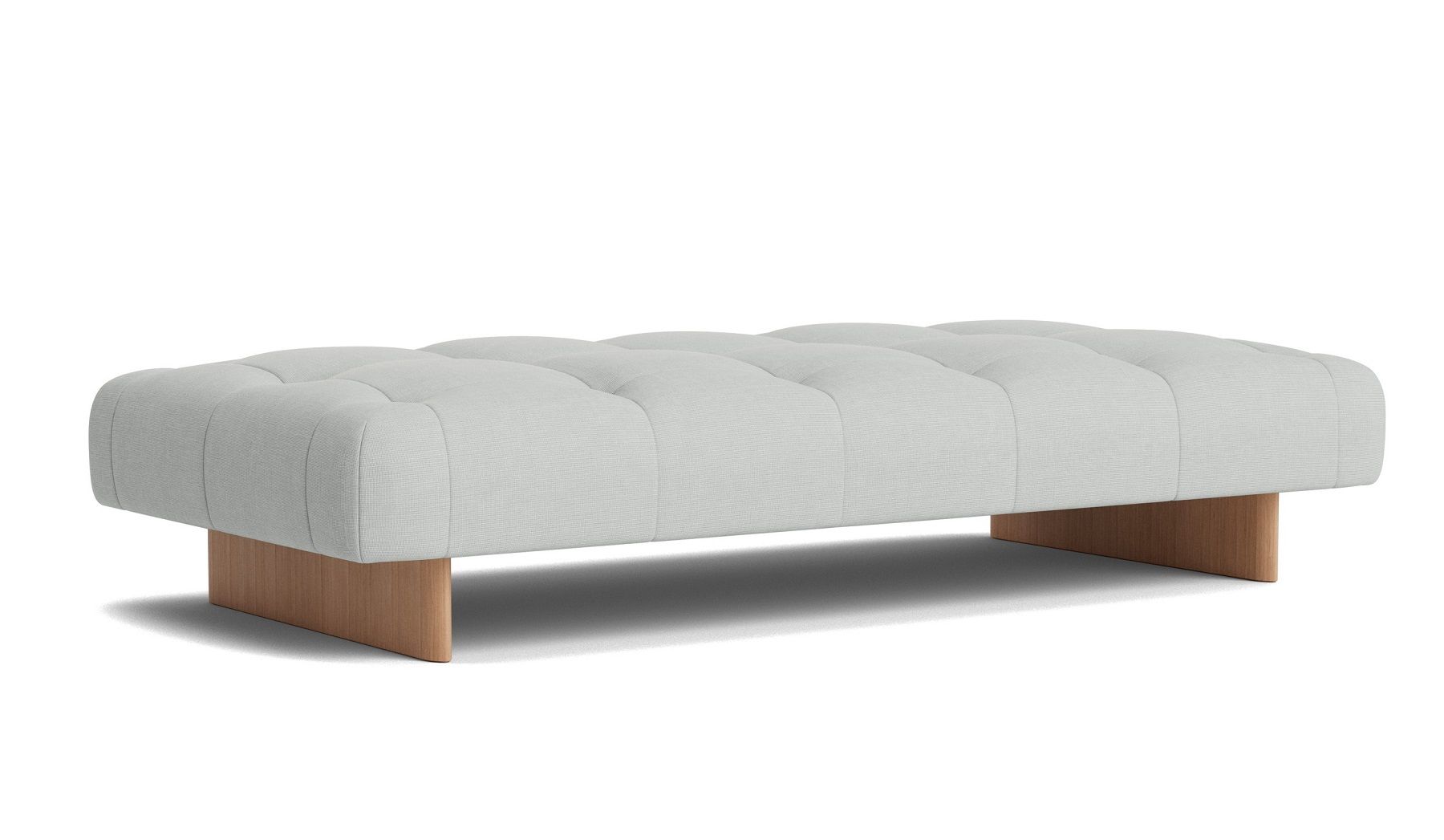 Quilton Daybed Liege von Hay, hellgrauer Stoffbezug mit Knopfheftung und Holzfüßen, modernes Design.