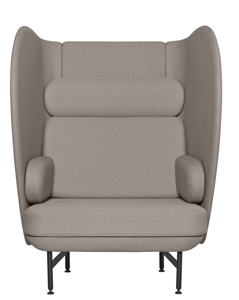 JH1001 Plenum Sessel von Fritz Hansen in Grau, moderner Ohrensessel mit hoher Rückenlehne.