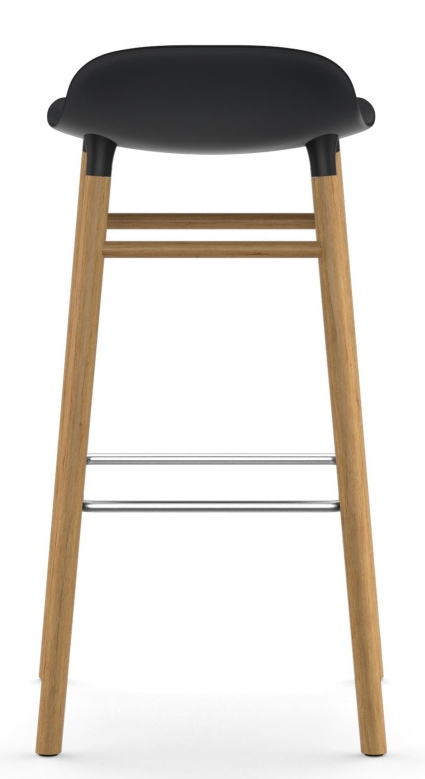 Form Barhocker von Normann Copenhagen, H 75 cm, Holzgestell, schwarze Sitzfläche, modernes Barstuhl Design.