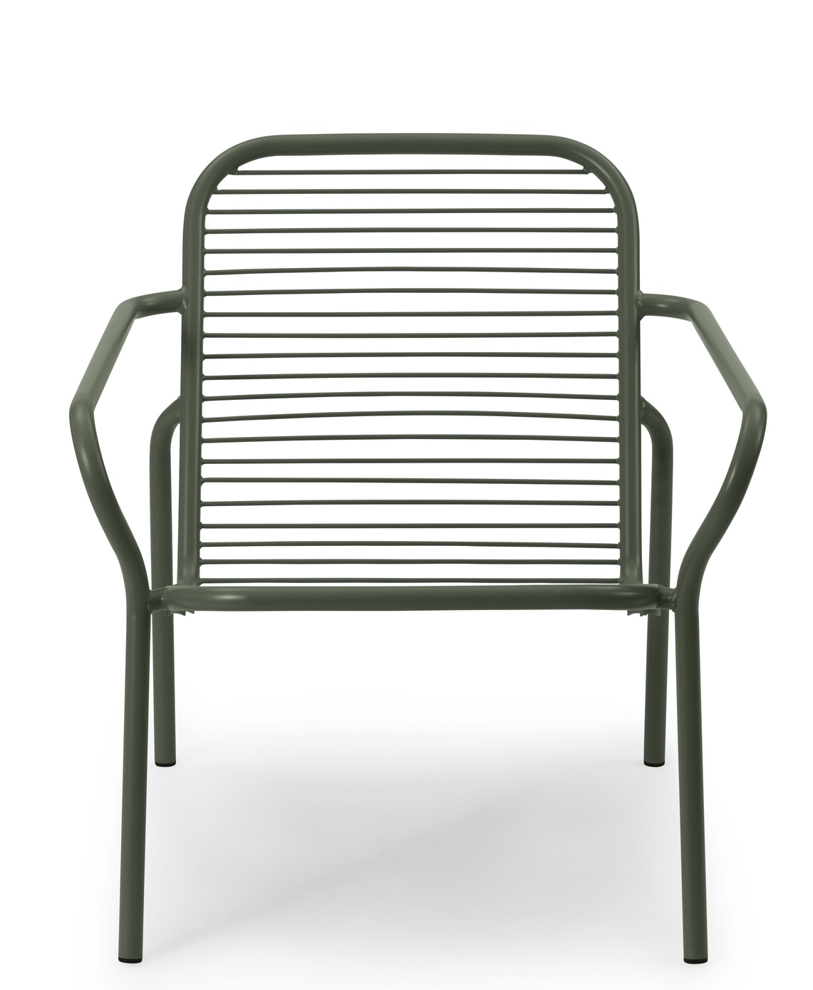 Normann Copenhagen Vig Lounge Chair Outdoor Sessel in Grün, minimalistisches Design mit horizontalen Streben.