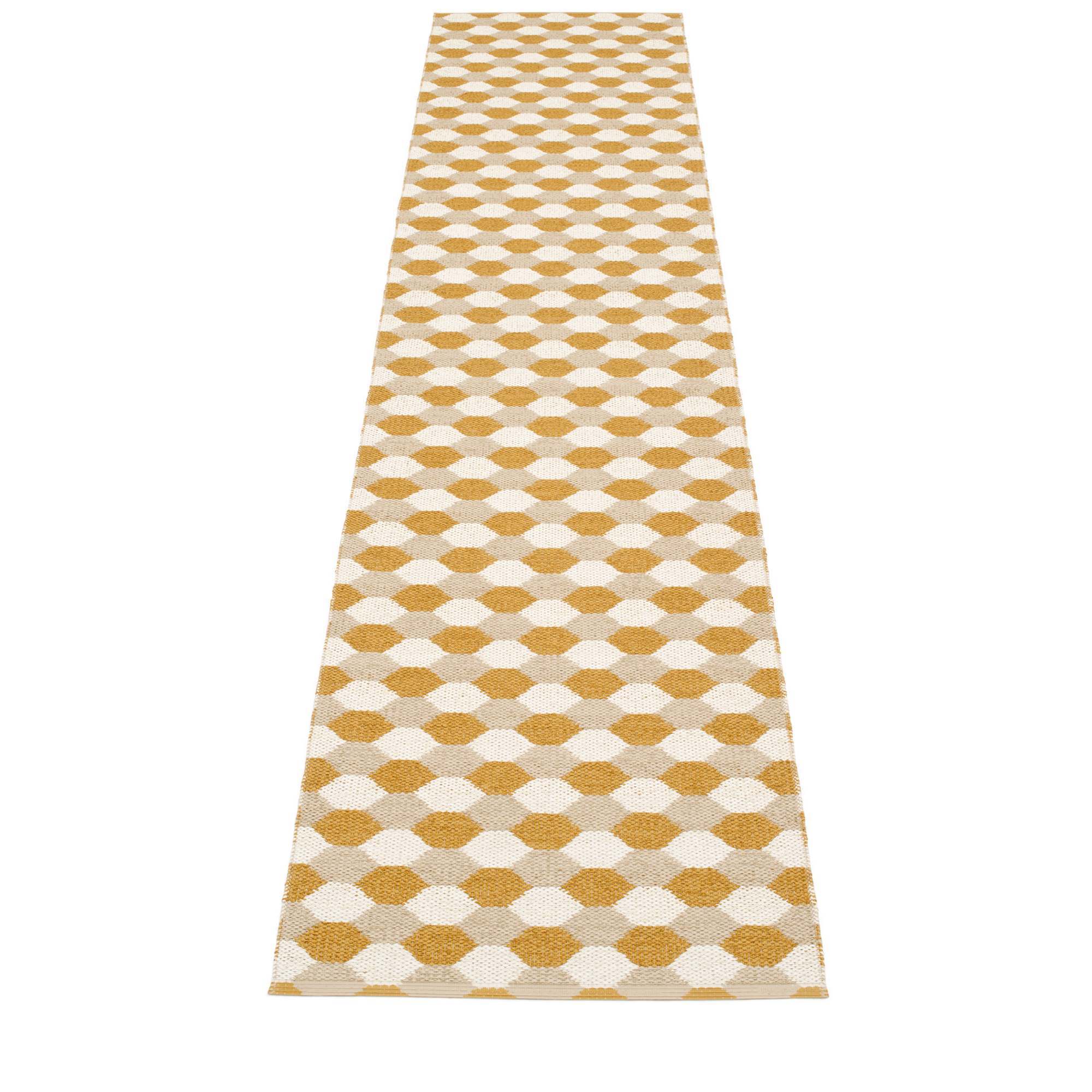 Dana Kunststoffteppich mit geometrischem Muster in Gelb und Weiß, ideal als Küchenläufer oder Flurläufer.
