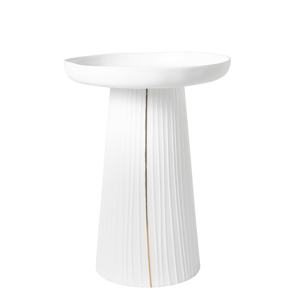 Weiße, plissierte Vase mit goldener Akzentlinie, ideal als Hochzeitsdekoration oder Blumenvase.