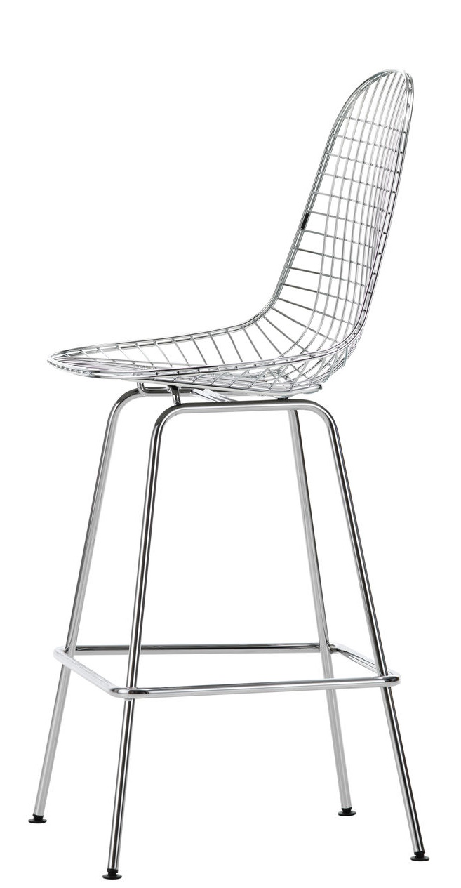 Eames Wire Bar Stool Barhocker Medium Vitra, verchromt, filigranes Design für moderne Küchen und Bars.