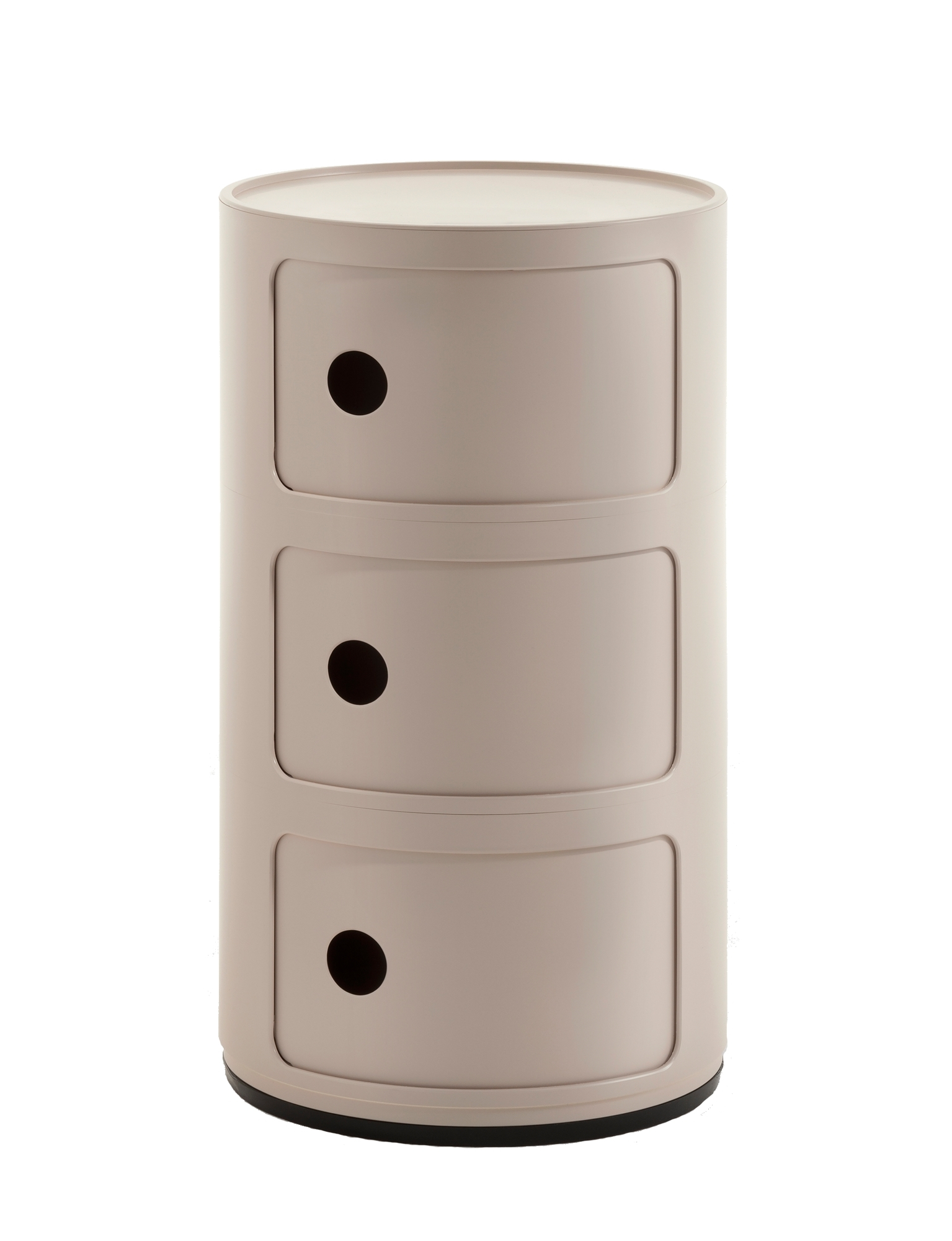Componibili BIO 3er Element Kartell in Creme: Runder Nachttisch mit drei Schubladen.