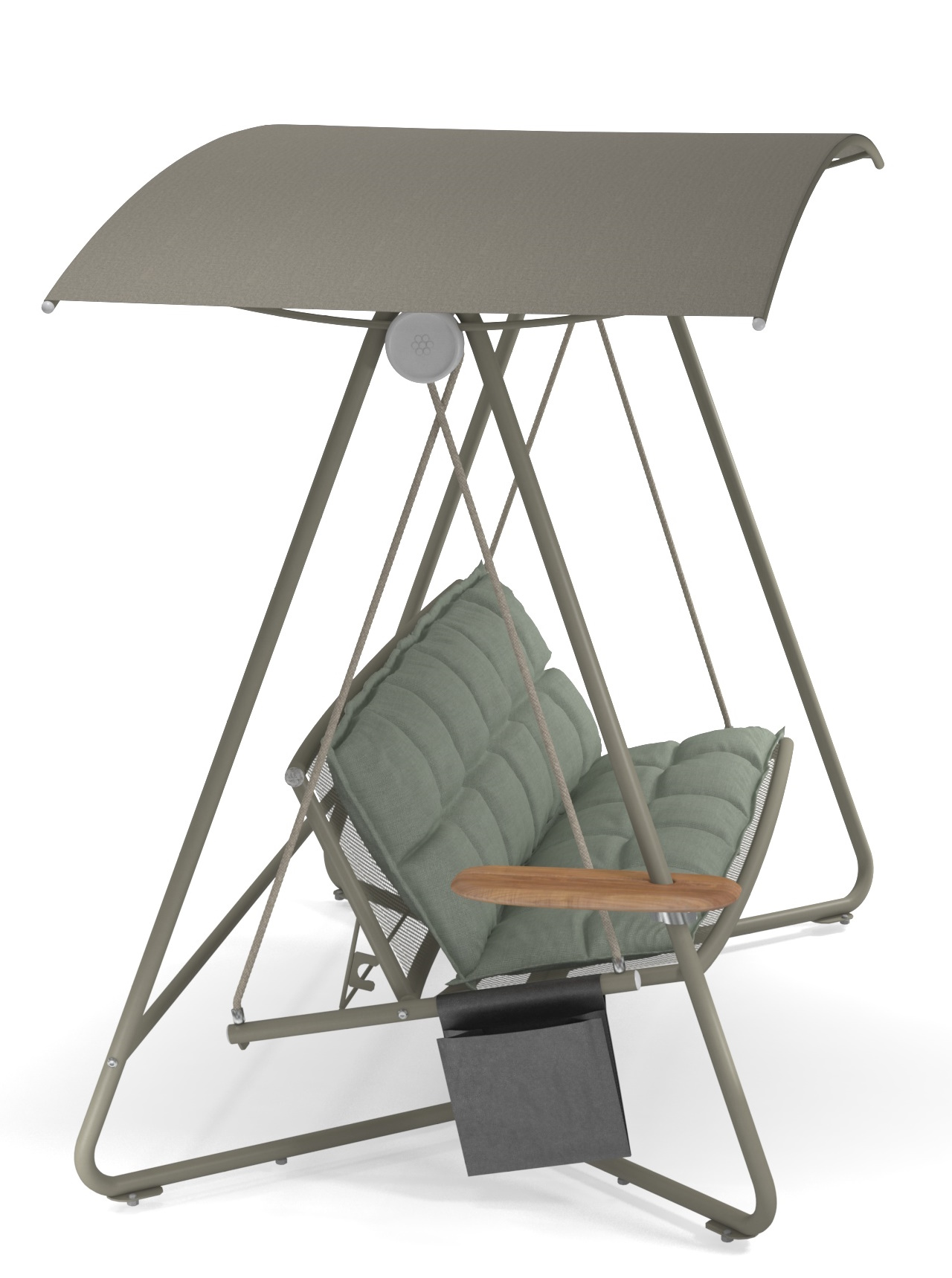 Reel Rocking Sofa Outdoor Emu: Elegantes Schaukelsofa mit Sonnendach und bequemen Polstern für den Garten.