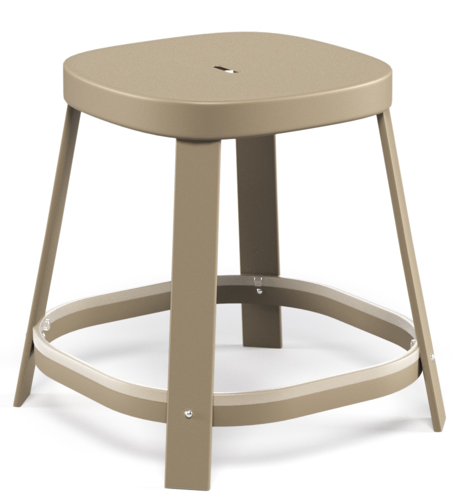 Thor Dining Stool: Niedriger Barhocker von Emu für den Außenbereich in Taupe.
