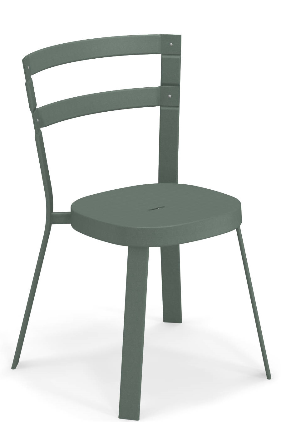 Thor Chair Stuhl von Emu für den Außenbereich, moderner Gartenstuhl aus Metall in Olivgrün.