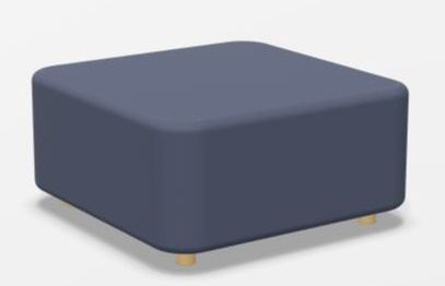 Blauer Cascando Mezza Hocker / Sitzelement mit abgerundeten Ecken und hellen Holzfüßen.