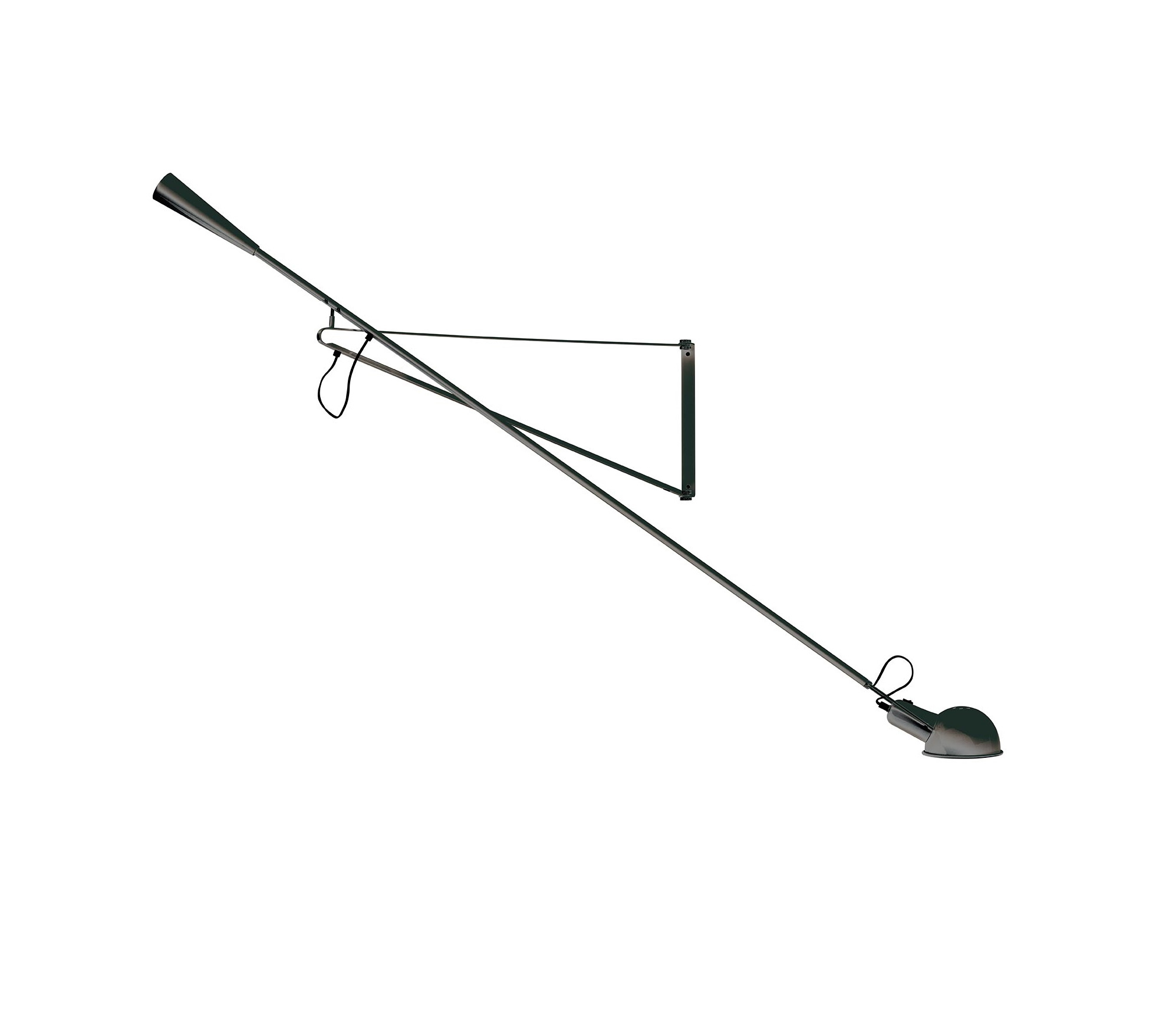 Schwarze Flos 265 Wandleuchte mit verstellbarem Arm und Lampenschirm auf weißem Hintergrund.