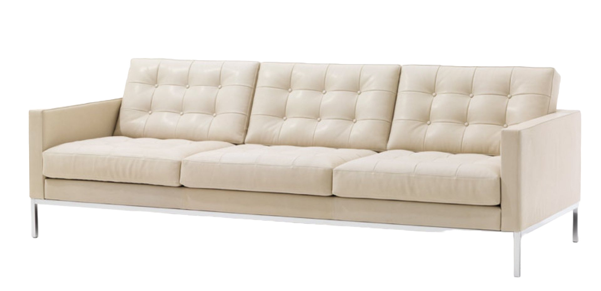 Beige Florence Knoll RELAX Sofa mit Knopfheftung und Chromgestell von Knoll International.