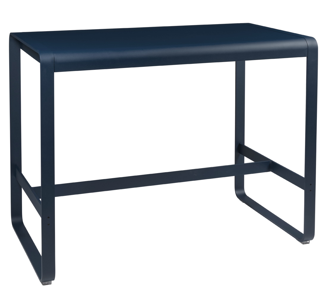 Bellevie Stehtisch von Fermob für den Außenbereich, blauer Gartentisch aus Metall, moderne Outdoor-Möbel.