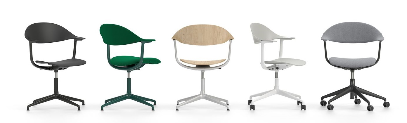 Mynt Bürostuhl von Vitra: Ergonomischer Drehstuhl mit Kunststoffschale und verschiedenen Gestellvarianten für das moderne Büro.