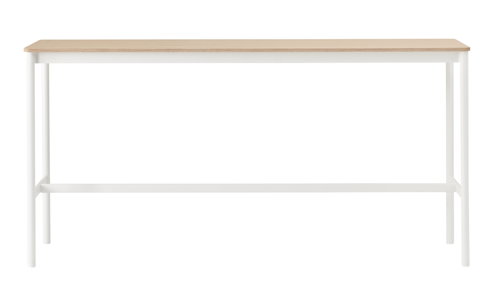 Base High Table Stehtisch von Muuto mit Eichenplatte und weißem Gestell, ideal für Büro und Zuhause.