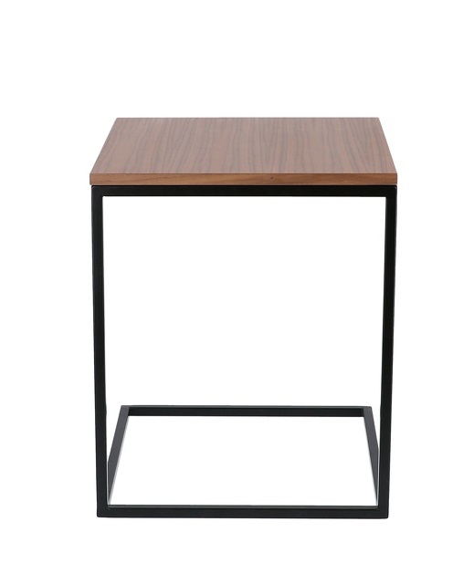 Flat Beistelltisch von Jan Kurtz: Quadratischer Nachttisch mit Eiche-natur Tischplatte und offenem, schwarzem Metallgestell.