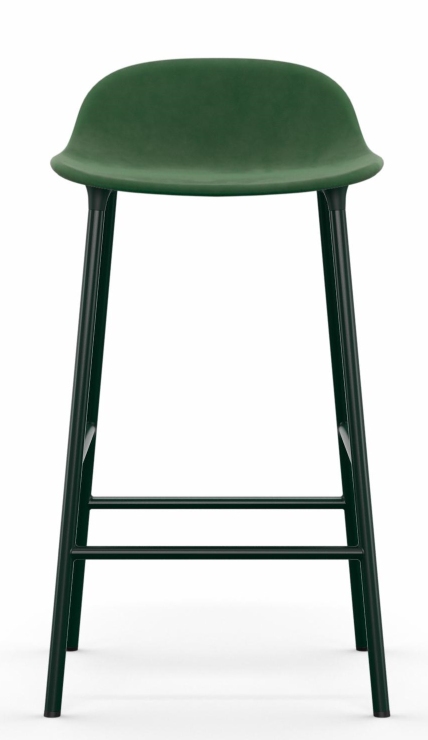 Normann Copenhagen Form Barhocker H 65 cm, Stahlgestell, gepolsterte Sitzfläche in Waldgrün, modernes Küchendesign.