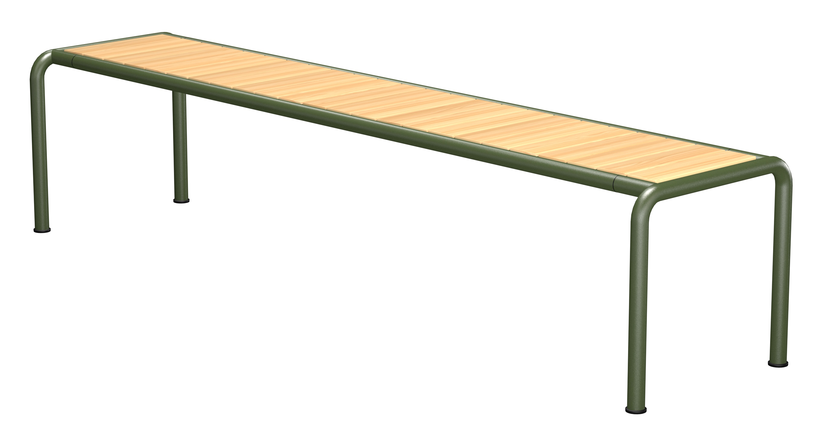 Avanti Bank von Houe für den Außenbereich, Gartenbank aus Holz und grünem Metall.