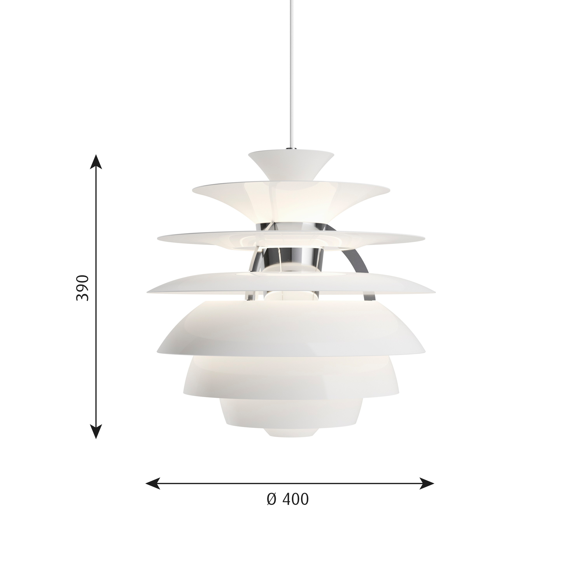 Weiße PH Snowball Pendelleuchte von Louis Poulsen, modernes Design, skandinavische Lampe für Wohnzimmer.