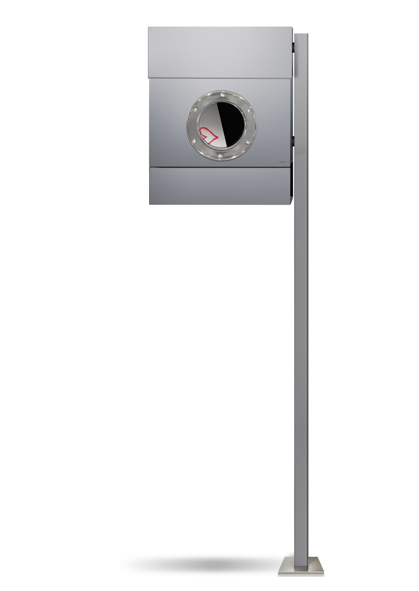 Letterman II Briefkasten Radius mit Ständer in Edelstahloptik, modernes Design mit rundem Sichtfenster.