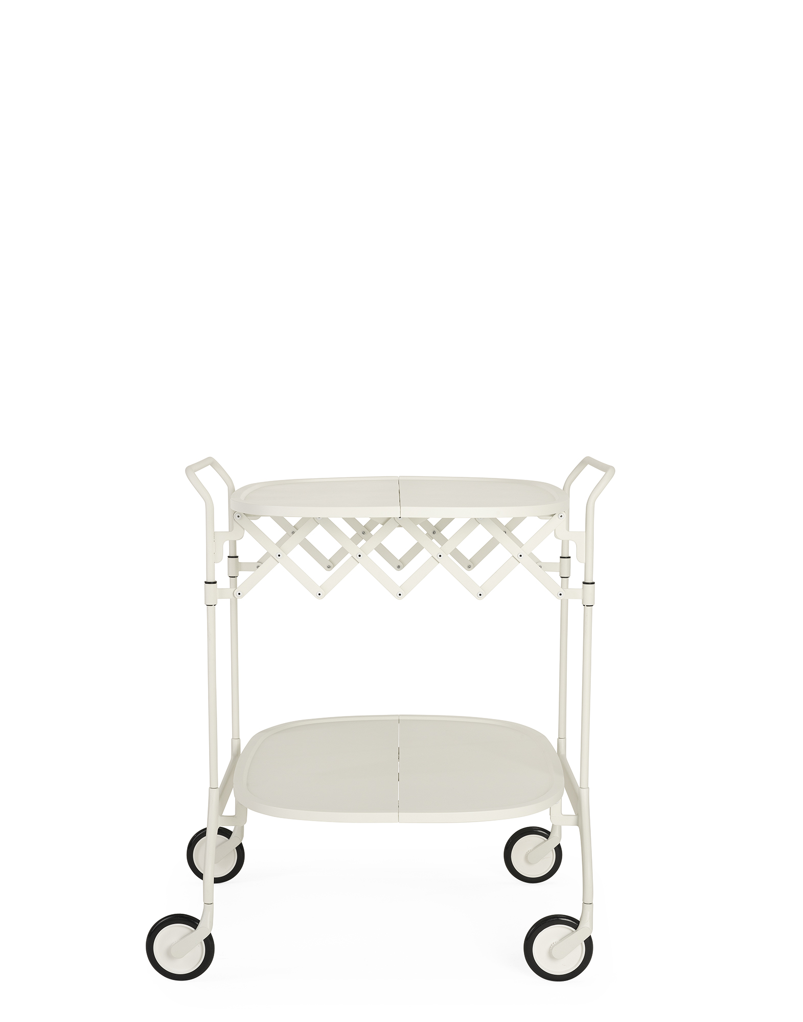 Gastone Servierwagen von Kartell, matt, mit zwei Ablageflächen und Rollen. Moderner Beistelltisch.