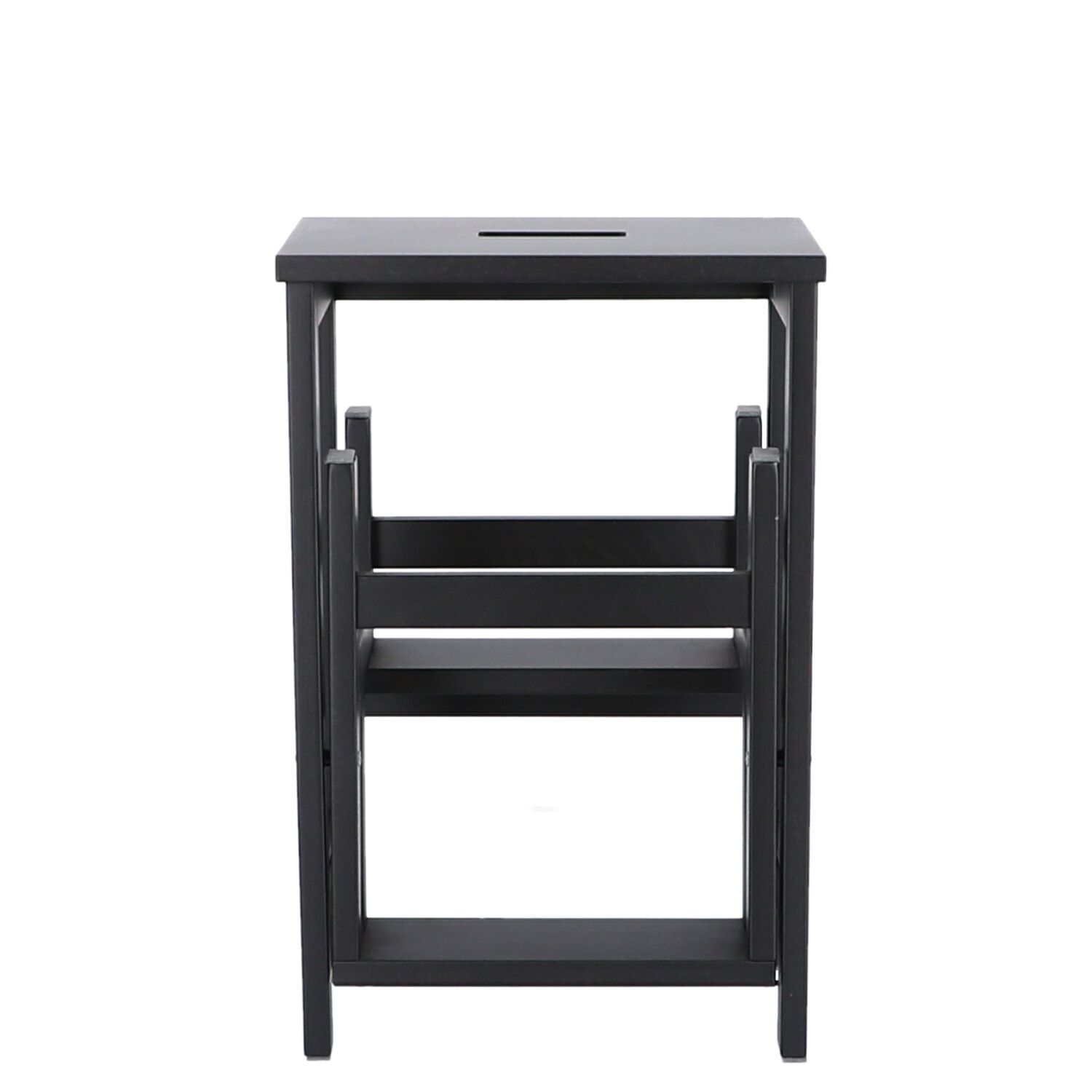 Schwarze Soho Hockerleiter von Jan Kurtz, zusammengeklappt, ideal als Sitzgelegenheit und Trittleiter.