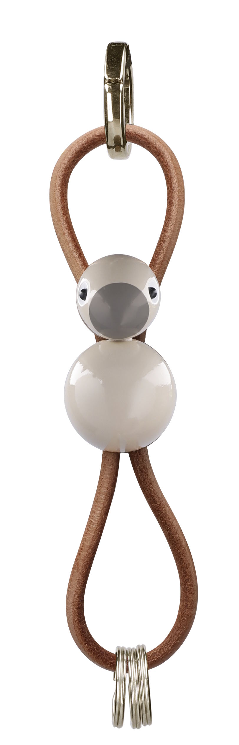 Sleutelhanger met vogelmotief in beige goudkleurig metaal met natuurlijk leer Kay Bojesen