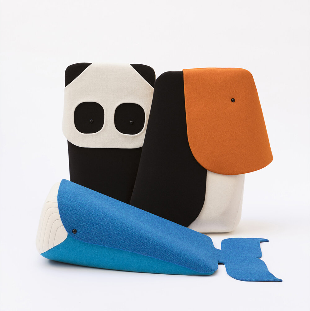 Zoo Collection Sitzkissen: Großer, bunter Tukan, Panda und Wal als dekorative Kinderzimmer Kissen.