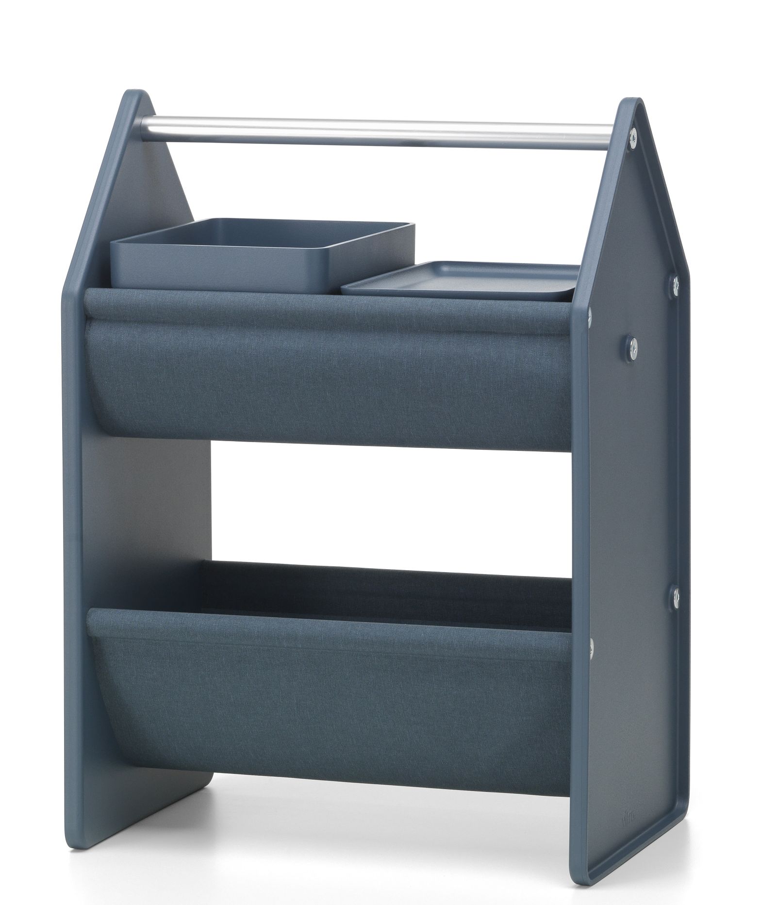 Vitra Drop Box Tray Set in Blau mit zwei Ablagefächern und zwei Ablageschalen.
