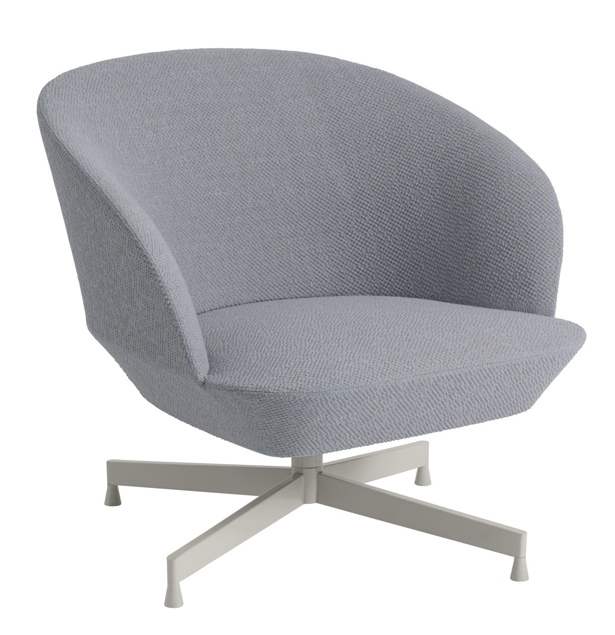 Grauer Oslo Lounge Chair Sessel von Muuto mit Drehfuß und Stoffbezug für Wohnzimmer und Büro.
